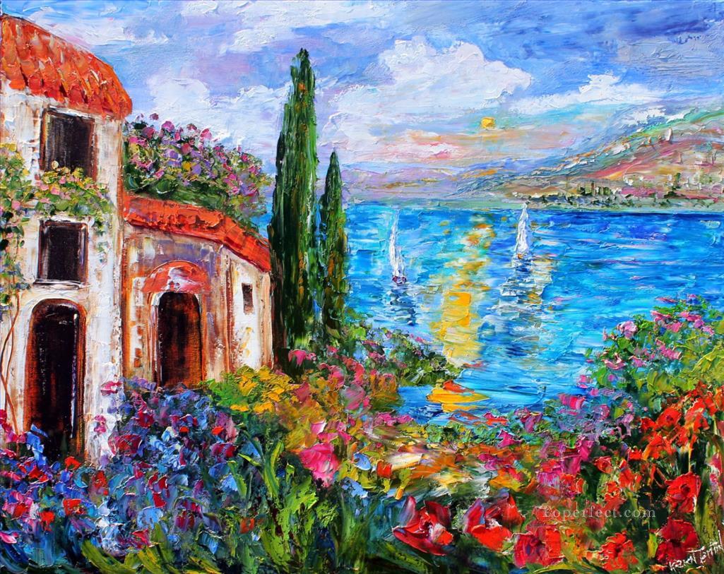 Amalfi Coast Twilight Mediterranean Aegean Oil Paintings